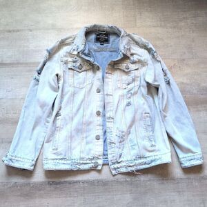 VICTORIOUS DENIM Jacket LIGHT BLUE INDIGO JEAN RIPPED DISTRESSED L